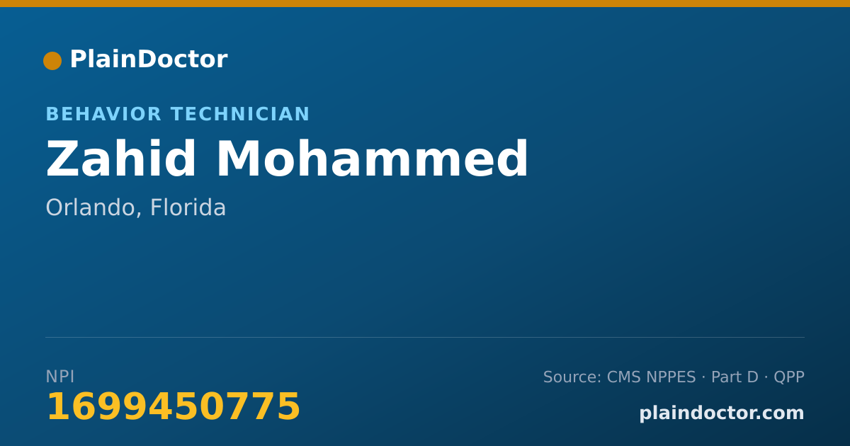 Shareable card for Zahid Mohammed - Behavior Technician, Orlando, FL