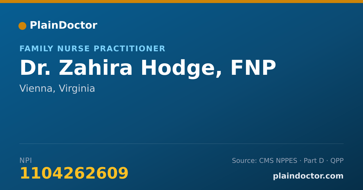 Shareable card for Zahira Hodge, FNP - Family Nurse Practitioner, Vienna, VA