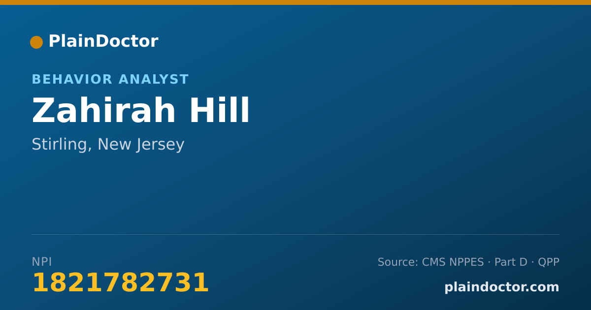 Shareable card for Zahirah Hill - Behavior Analyst, Stirling, NJ