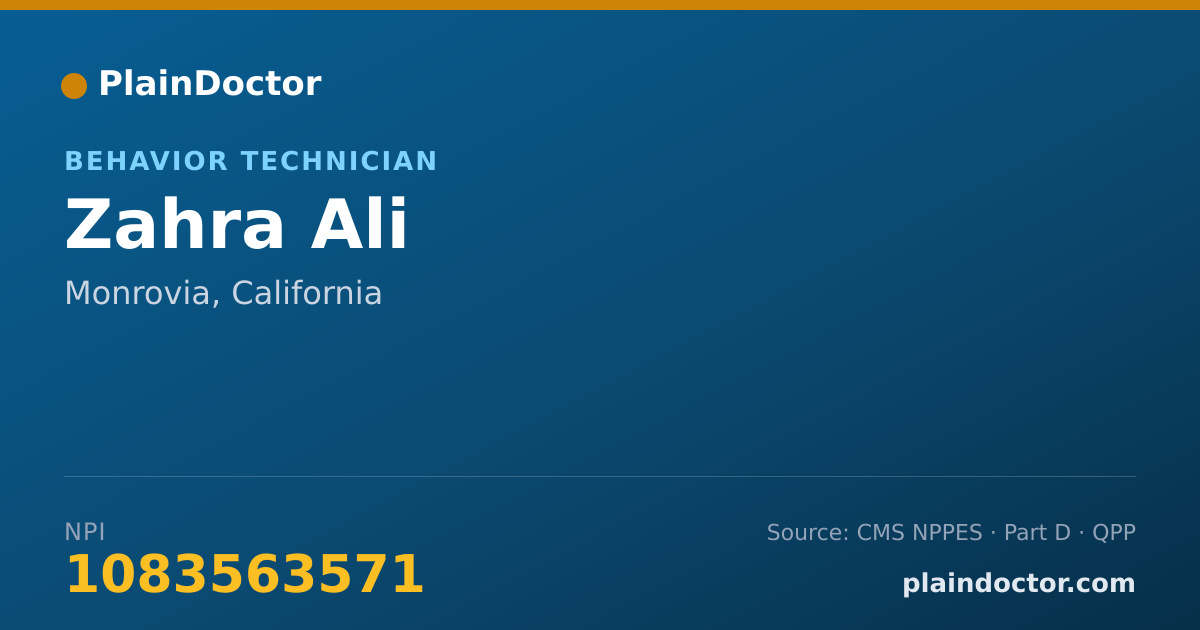 Shareable card for Zahra Ali - Behavior Technician, Monrovia, CA