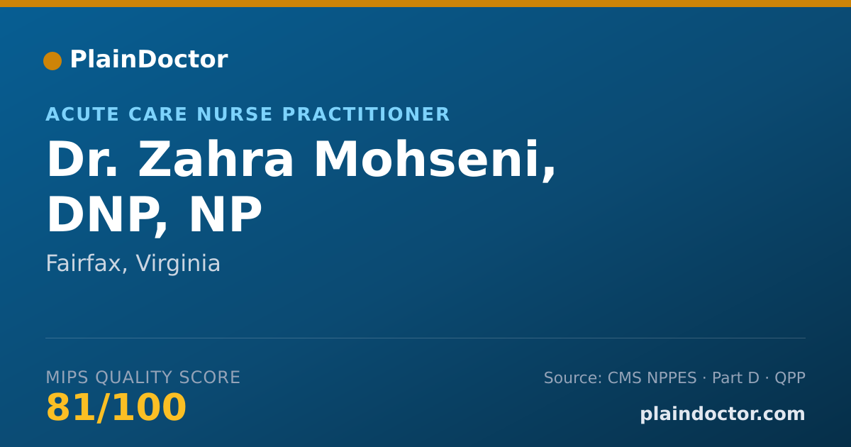 Shareable card for Zahra Mohseni, DNP, NP - Acute Care Nurse Practitioner, Fairfax, VA