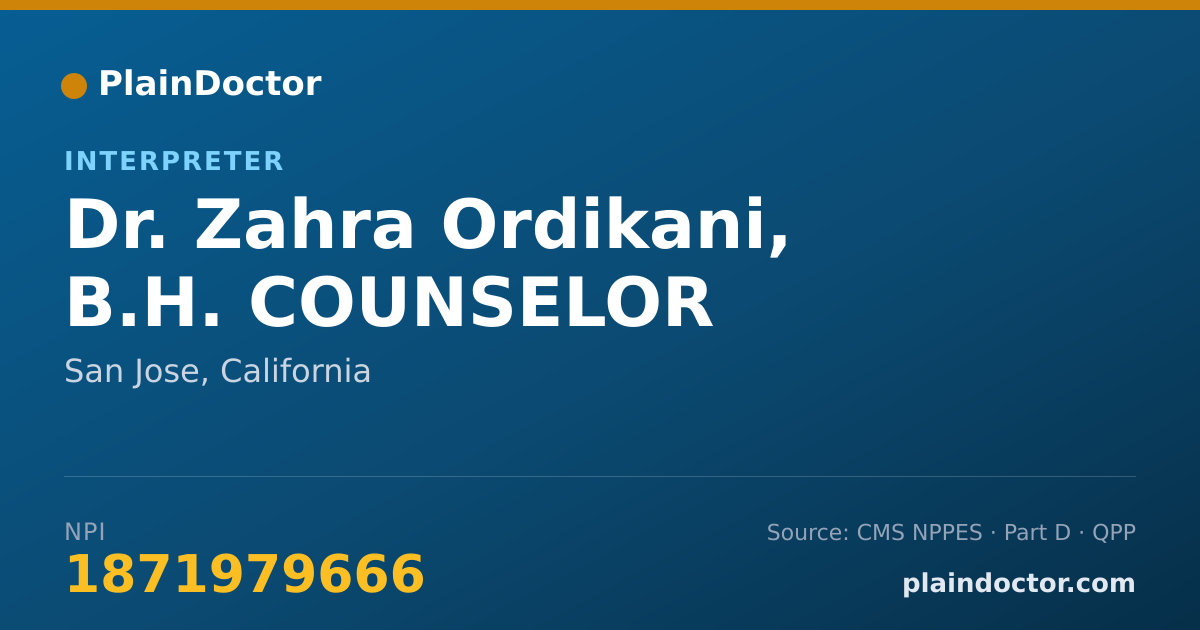 Shareable card for Zahra Ordikani, B.H. COUNSELOR - Interpreter, San Jose, CA