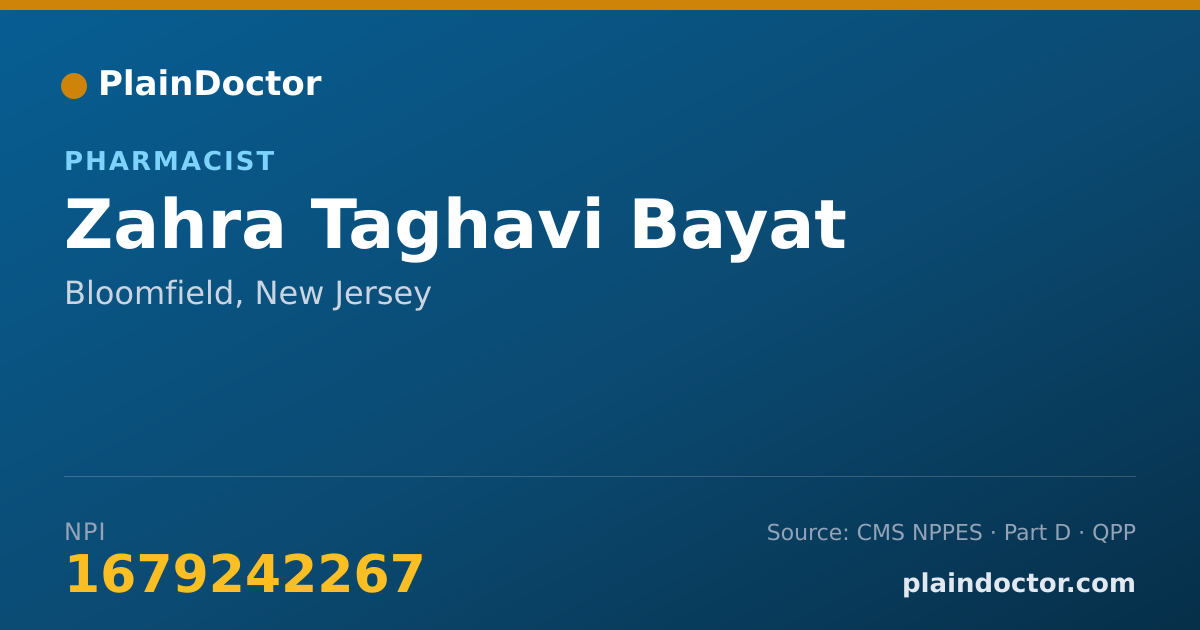 Shareable card for Zahra Taghavi Bayat - Pharmacist, Bloomfield, NJ