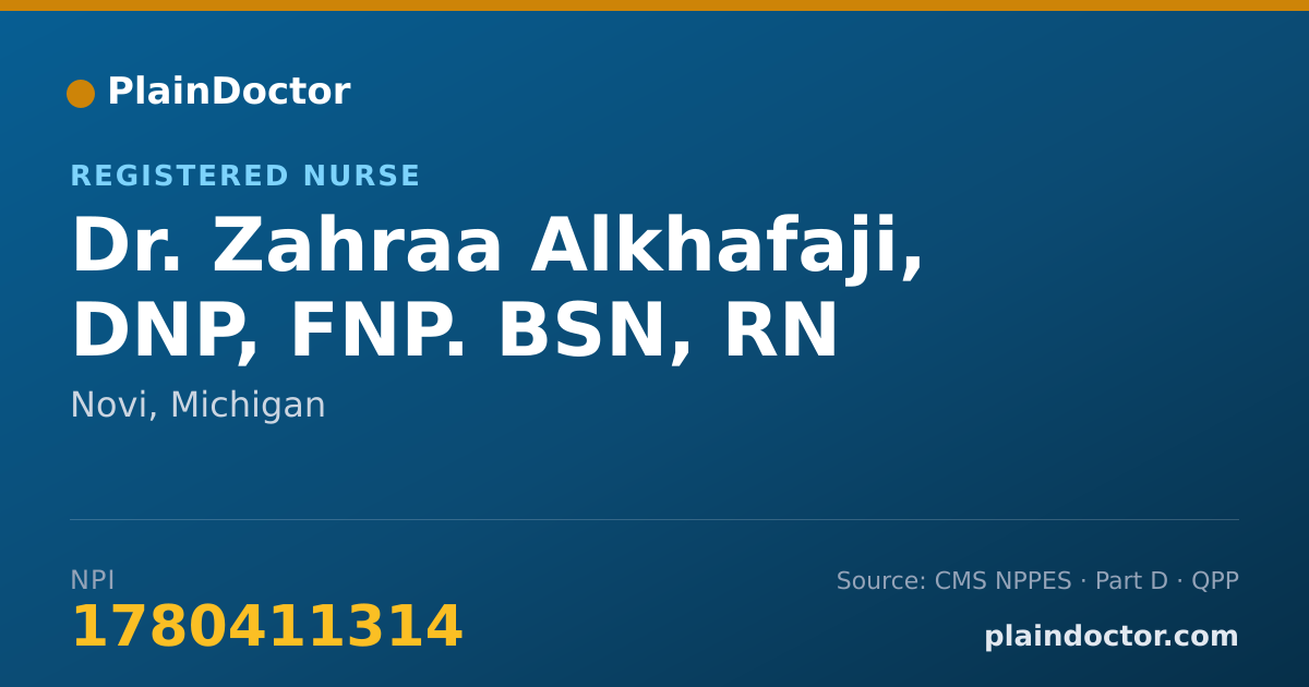 Shareable card for Zahraa Alkhafaji, DNP, FNP. BSN, RN - Registered Nurse, Novi, MI