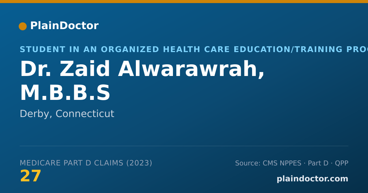 Shareable card for Zaid Alwarawrah, M.B.B.S - Student in an Organized Health Care Education/Training Program, Derby, CT