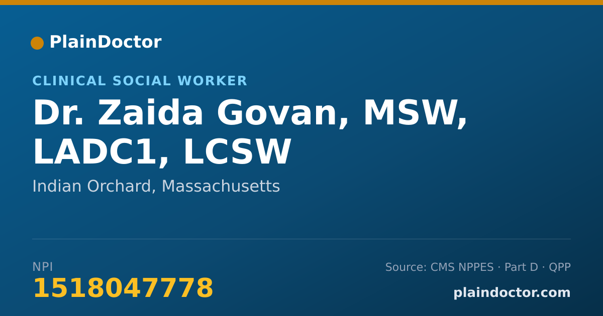Shareable card for Zaida Govan, MSW, LADC1, LCSW - Clinical Social Worker, Indian Orchard, MA