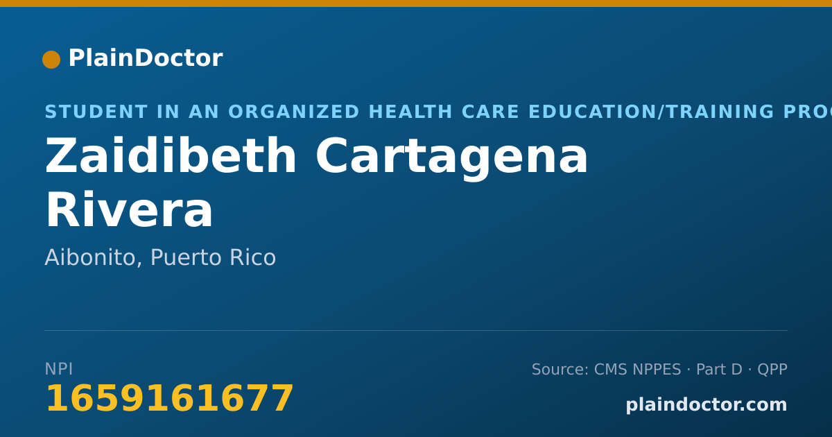 Shareable card for Zaidibeth Cartagena Rivera - Student in an Organized Health Care Education/Training Program, Aibonito, PR