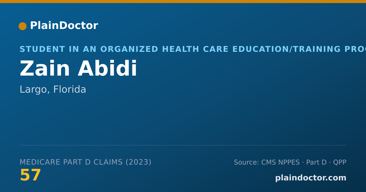 Shareable card for Zain Abidi - Student in an Organized Health Care Education/Training Program, Largo, FL