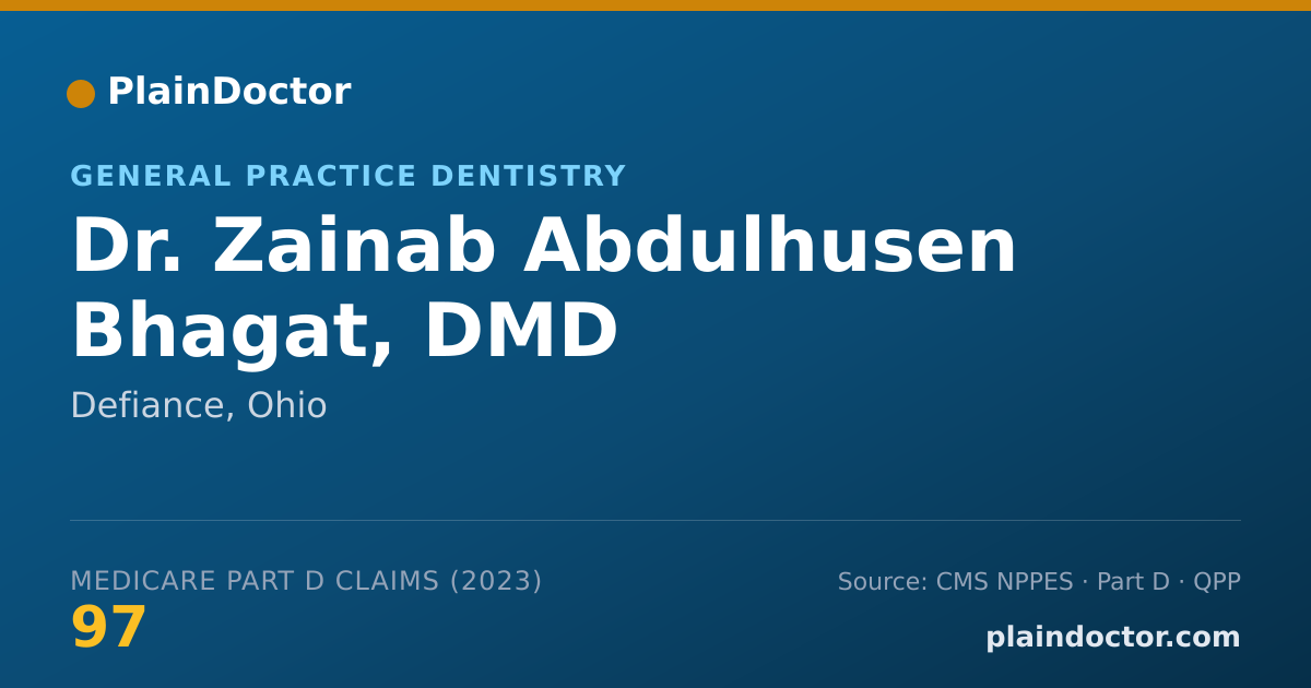 Shareable card for Zainab Abdulhusen Bhagat, DMD - General Practice Dentistry, Defiance, OH