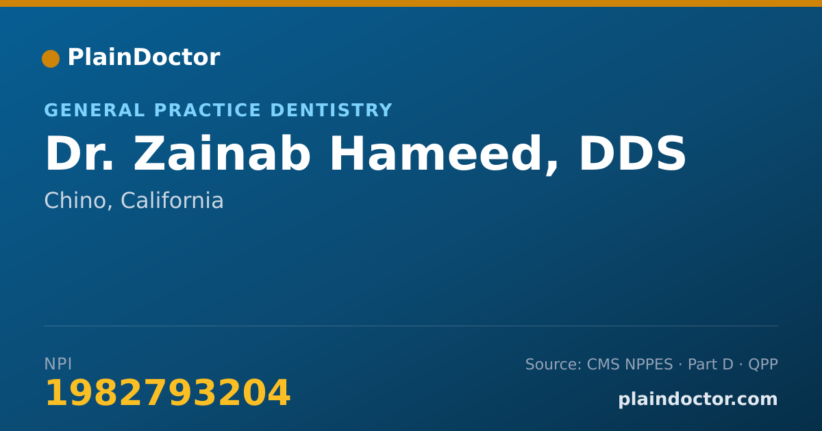 Shareable card for Zainab Hameed, DDS - General Practice Dentistry, Chino, CA
