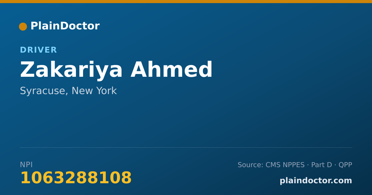 Shareable card for Zakariya Ahmed - Driver, Syracuse, NY