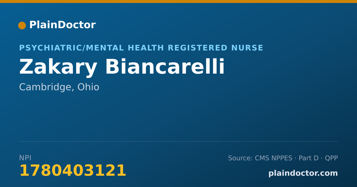 Shareable card for Zakary Biancarelli - Psychiatric/Mental Health Registered Nurse, Cambridge, OH