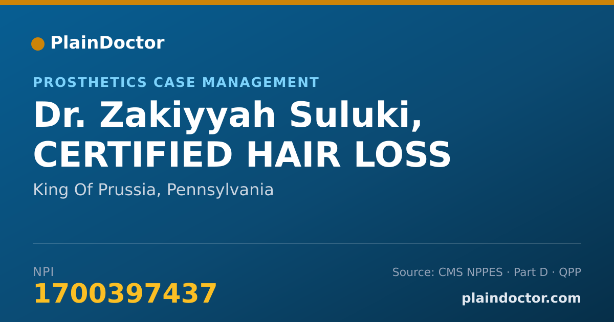 Shareable card for Zakiyyah Suluki, CERTIFIED HAIR LOSS - Prosthetics Case Management, King Of Prussia, PA