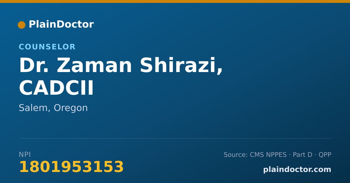 Shareable card for Zaman Shirazi, CADCII - Counselor, Salem, OR