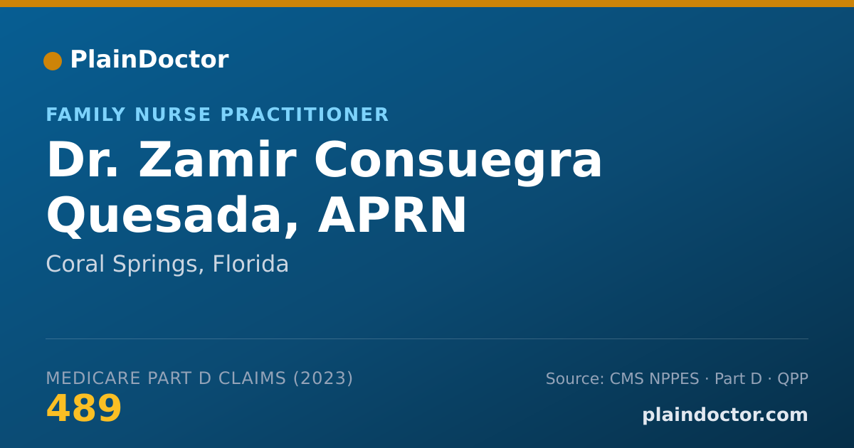 Shareable card for Zamir Consuegra Quesada, APRN - Family Nurse Practitioner, Coral Springs, FL