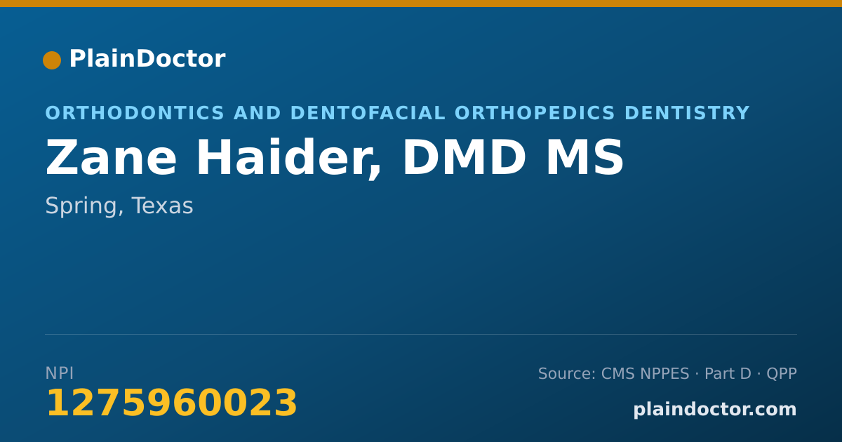 Shareable card for Zane Haider, DMD MS - Orthodontics and Dentofacial Orthopedics Dentistry, Spring, TX