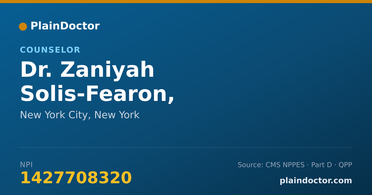 Shareable card for Zaniyah Solis-Fearon, PSYCHOTHERAPY - Counselor, New York City, NY