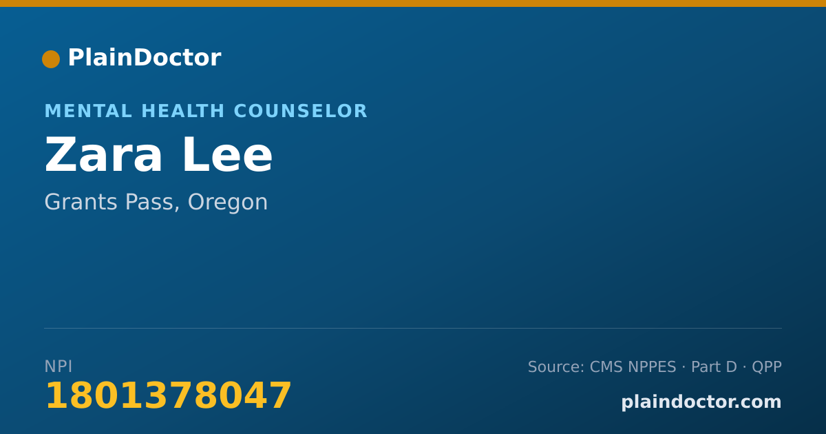 Shareable card for Zara Lee - Mental Health Counselor, Grants Pass, OR