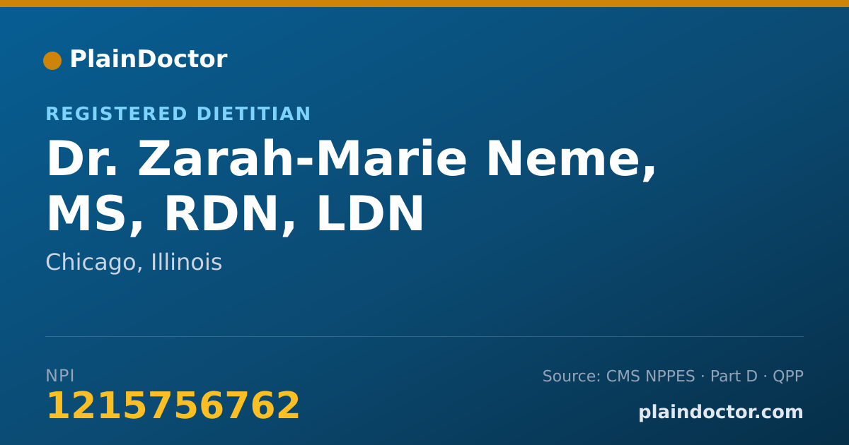 Shareable card for Zarah-Marie Neme, MS, RDN, LDN - Registered Dietitian, Chicago, IL