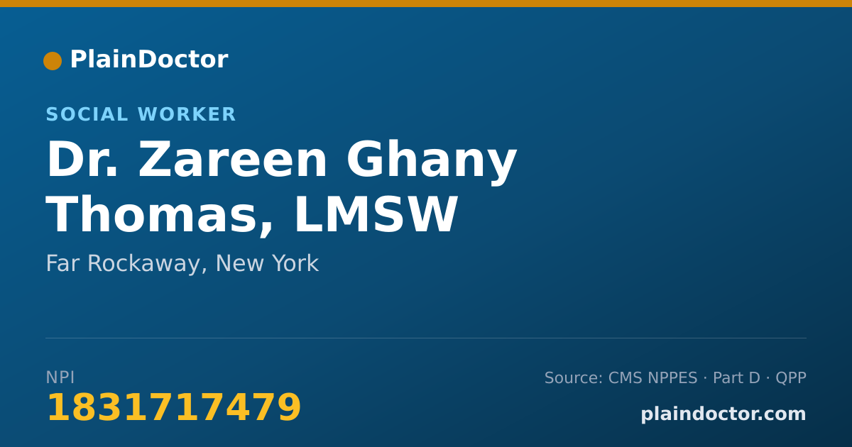 Shareable card for Zareen Ghany Thomas, LMSW - Social Worker, Far Rockaway, NY