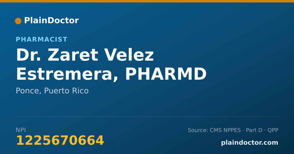 Shareable card for Zaret Velez Estremera, PHARMD - Pharmacist, Ponce, PR