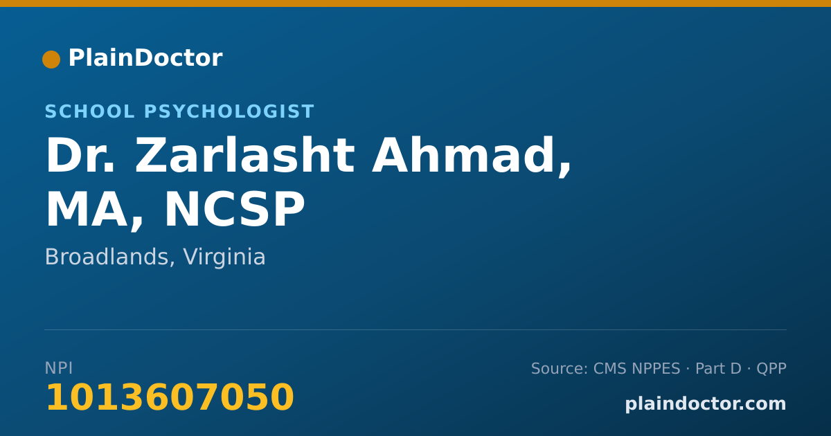 Shareable card for Zarlasht Ahmad, MA, NCSP - School Psychologist, Broadlands, VA