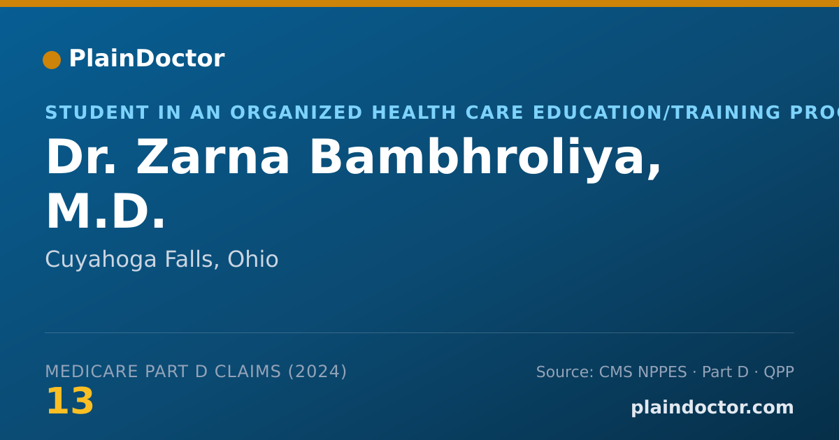 Shareable card for Zarna Bambhroliya, M.D. - Student in an Organized Health Care Education/Training Program, Cuyahoga Falls, OH