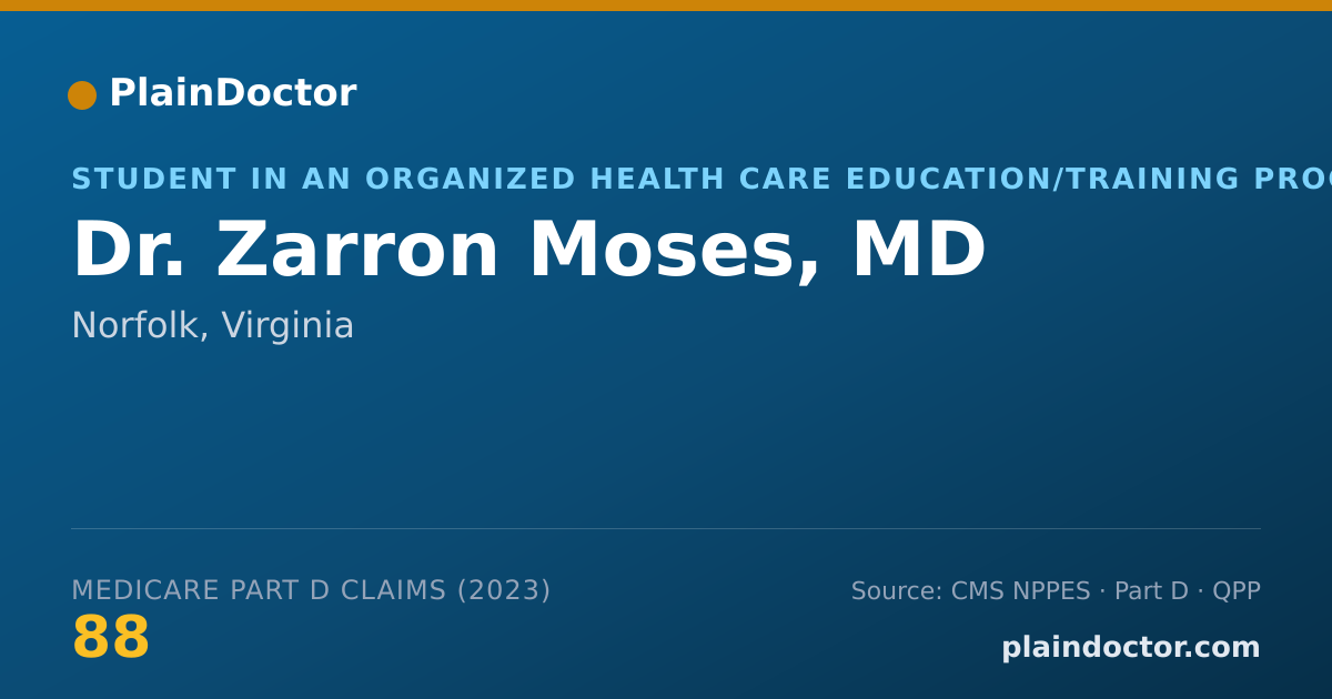 Shareable card for Zarron Moses, MD - Student in an Organized Health Care Education/Training Program, Norfolk, VA