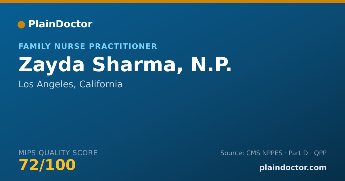 Shareable card for Zayda Sharma, N.P. - Family Nurse Practitioner, Los Angeles, CA