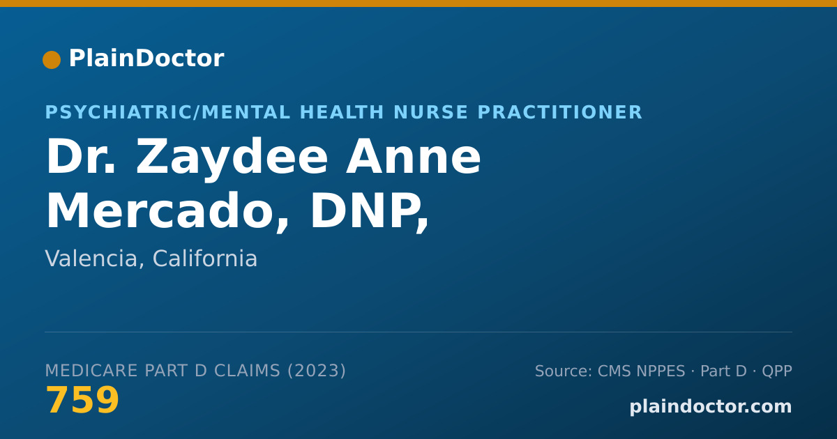 Shareable card for Zaydee Anne Mercado, DNP, PMHNP-BC, FNP-C - Psychiatric/Mental Health Nurse Practitioner, Valencia, CA