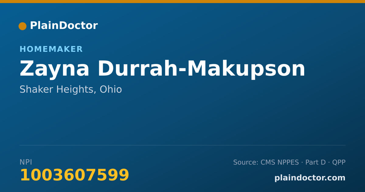 Shareable card for Zayna Durrah-Makupson - Homemaker, Shaker Heights, OH