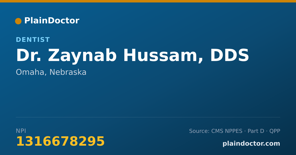 Shareable card for Zaynab Hussam, DDS - Dentist, Omaha, NE