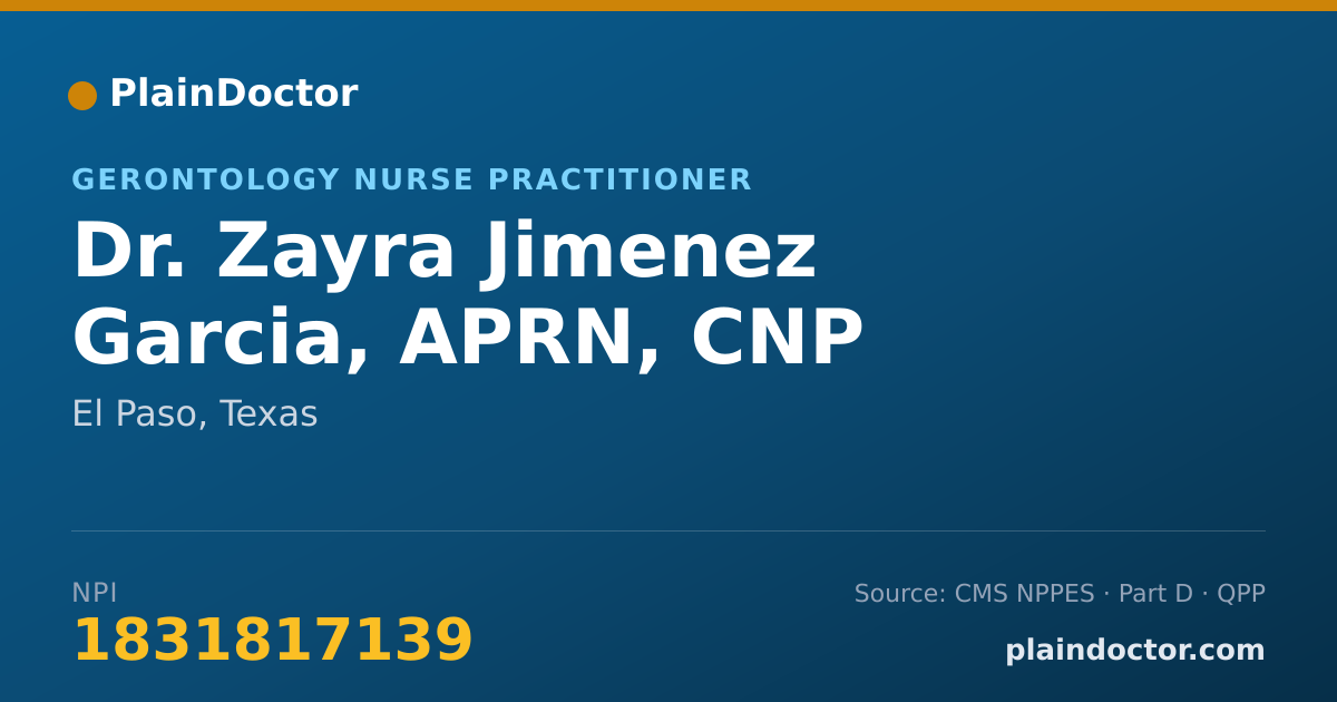 Shareable card for Zayra Jimenez Garcia, APRN, CNP - Gerontology Nurse Practitioner, El Paso, TX