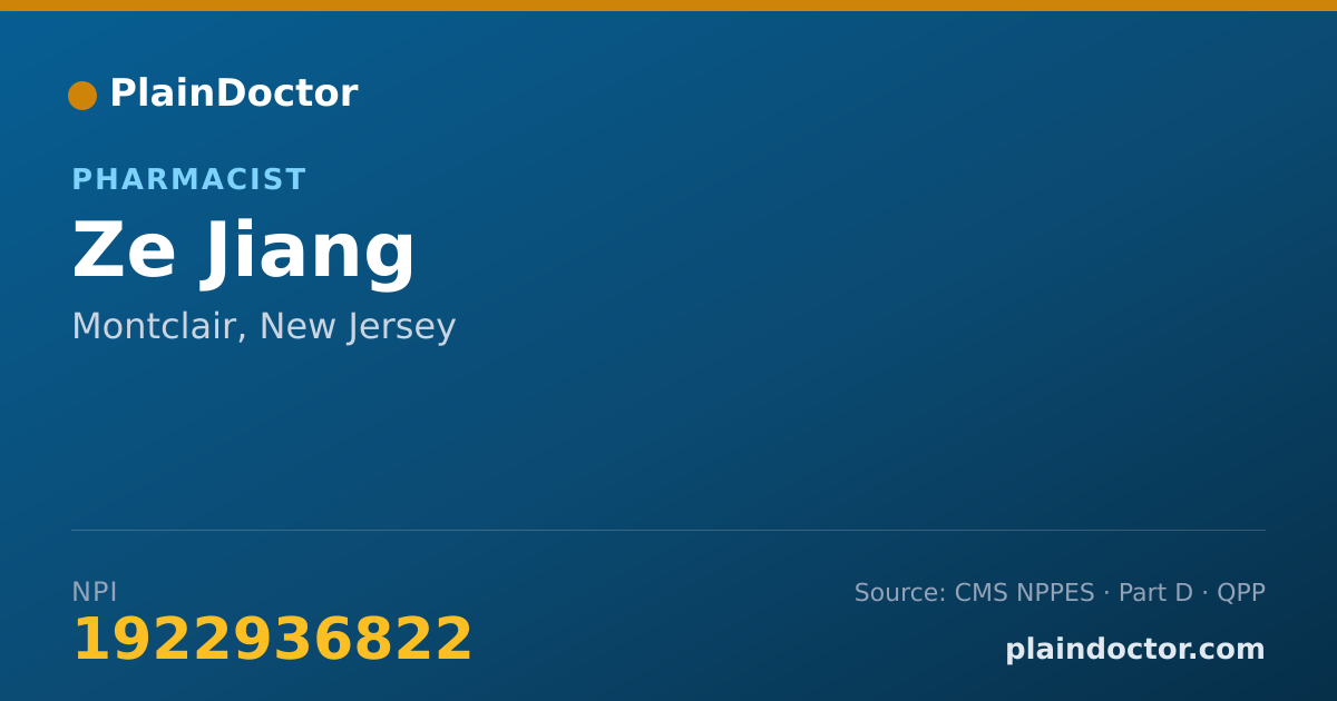 Shareable card for Ze Jiang - Pharmacist, Montclair, NJ