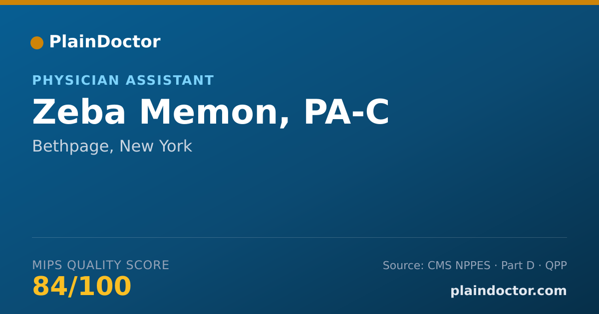 Shareable card for Zeba Memon, PA-C - Physician Assistant, Bethpage, NY