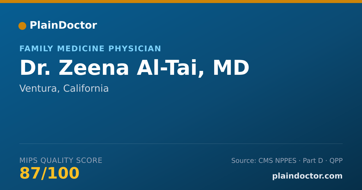 Shareable card for Zeena Al-Tai, MD - Family Medicine Physician, Ventura, CA