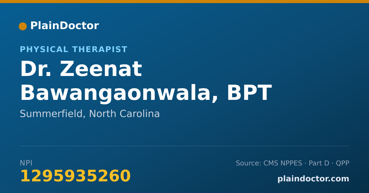 Shareable card for Zeenat Bawangaonwala, BPT - Physical Therapist, Summerfield, NC