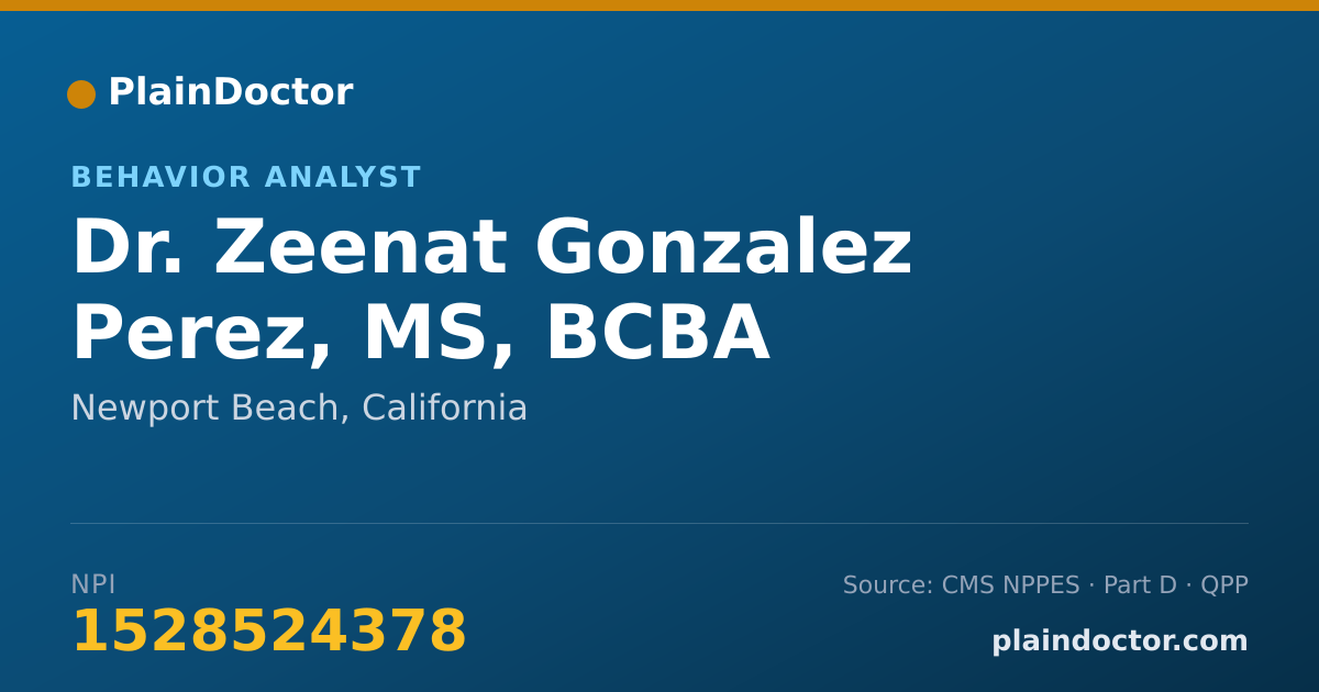 Shareable card for Zeenat Gonzalez Perez, MS, BCBA - Behavior Analyst, Newport Beach, CA