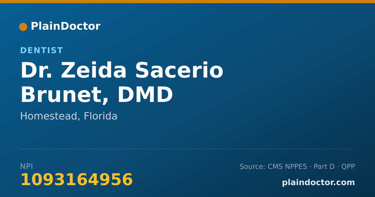 Shareable card for Zeida Sacerio Brunet, DMD - Dentist, Homestead, FL
