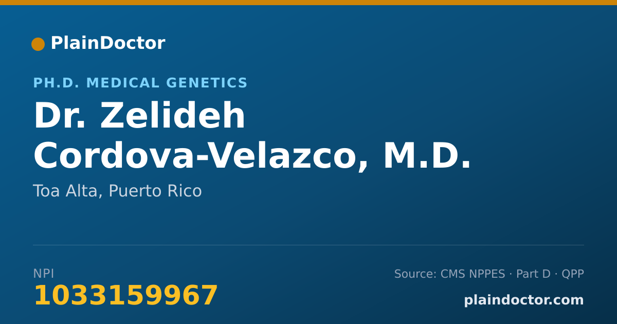 Shareable card for Zelideh Cordova-Velazco, M.D. - Ph.D. Medical Genetics, Toa Alta, PR