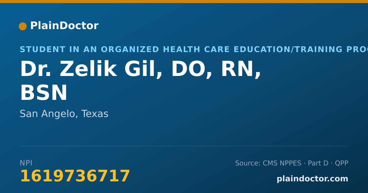 Shareable card for Zelik Gil, DO, RN, BSN - Student in an Organized Health Care Education/Training Program, San Angelo, TX