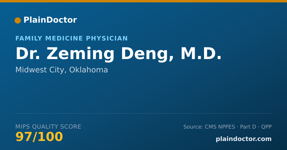 Shareable card for Zeming Deng, M.D. - Family Medicine Physician, Midwest City, OK