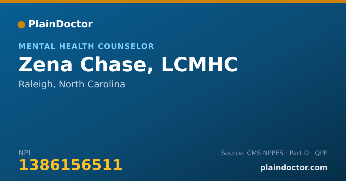 Shareable card for Zena Chase, LCMHC - Mental Health Counselor, Raleigh, NC