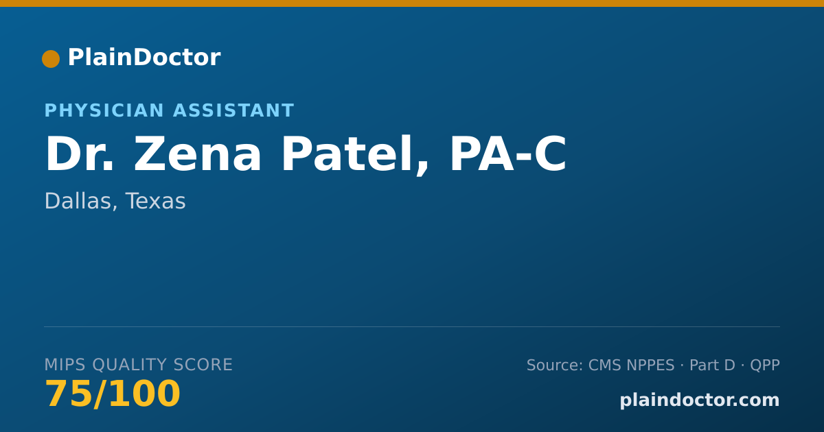 Shareable card for Zena Patel, PA-C - Physician Assistant, Dallas, TX