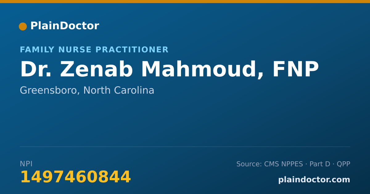 Shareable card for Zenab Mahmoud, FNP - Family Nurse Practitioner, Greensboro, NC