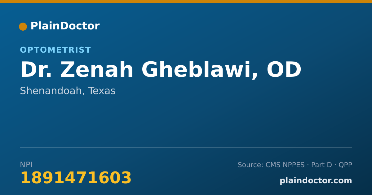 Shareable card for Zenah Gheblawi, OD - Optometrist, Shenandoah, TX