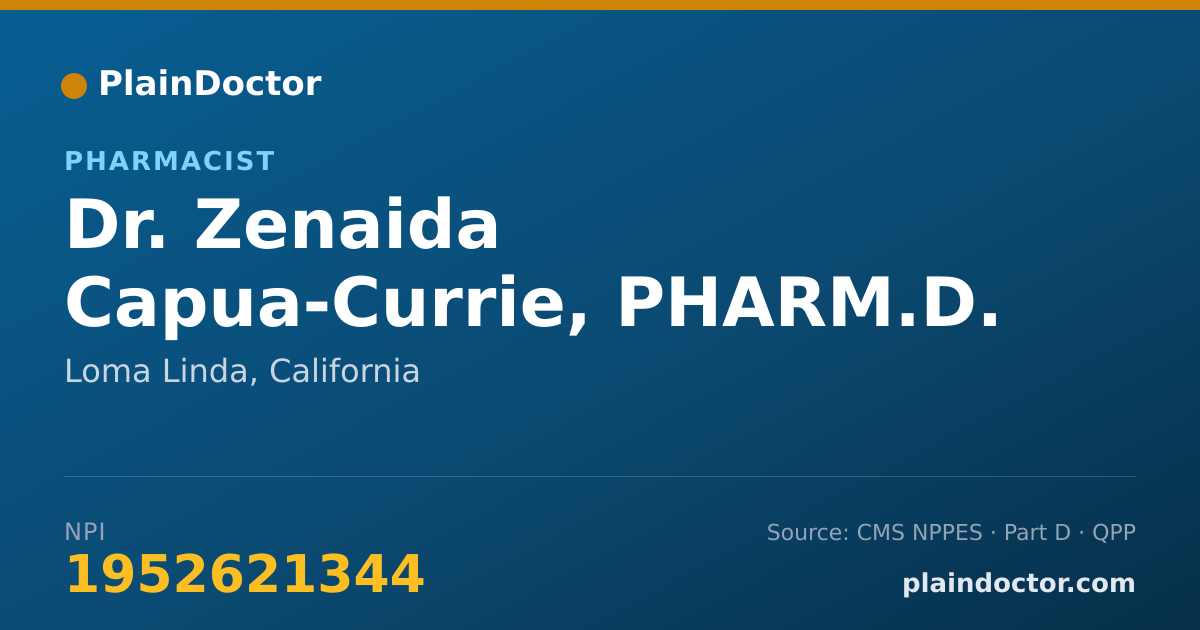 Shareable card for Zenaida Capua-Currie, PHARM.D. - Pharmacist, Loma Linda, CA