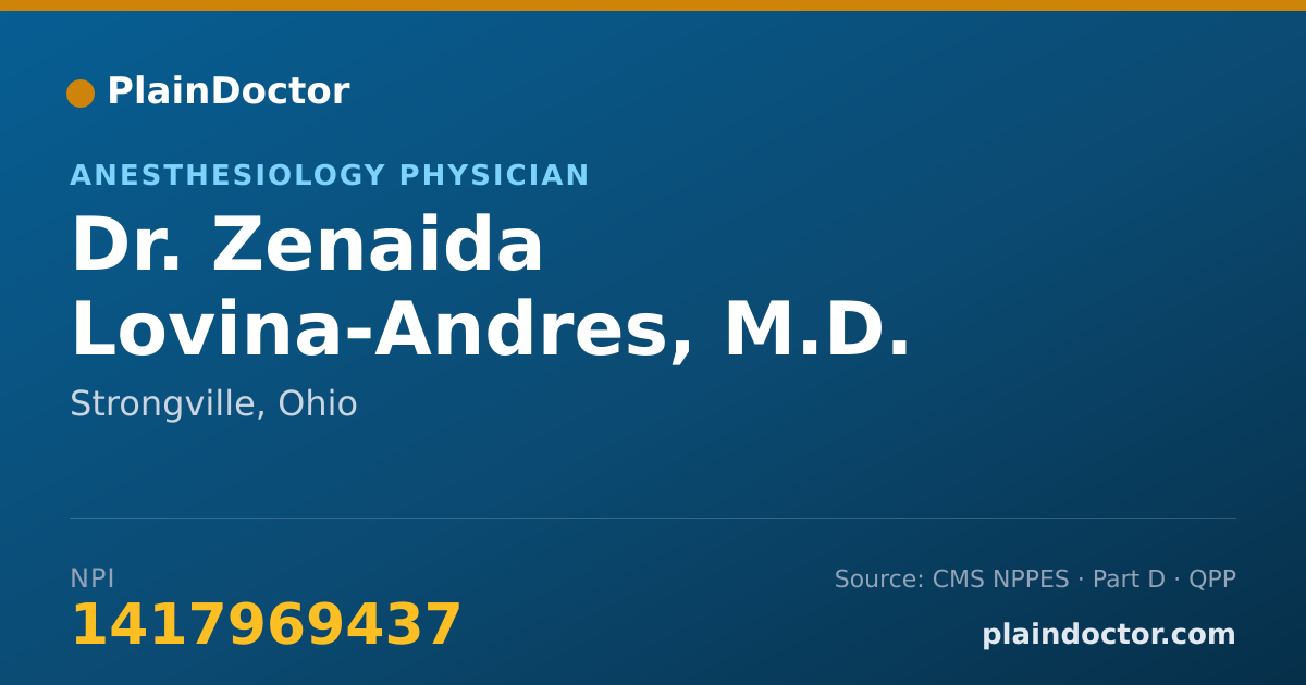 Shareable card for Zenaida Lovina-Andres, M.D. - Anesthesiology Physician, Strongville, OH