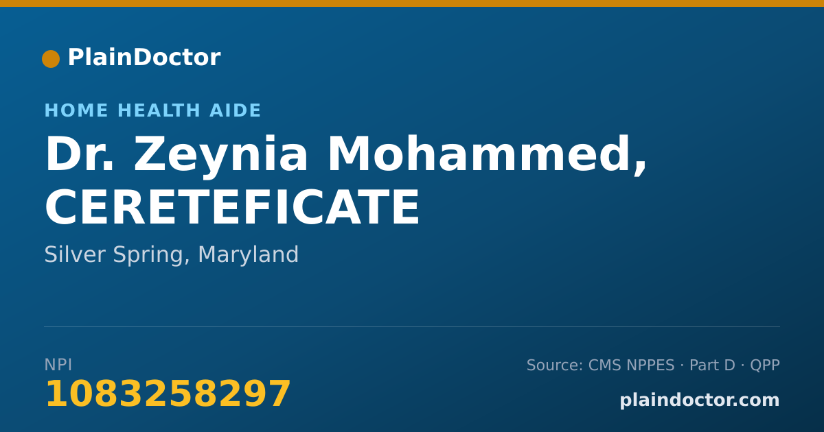 Shareable card for Zeynia Mohammed, CERETEFICATE - Home Health Aide, Silver Spring, MD