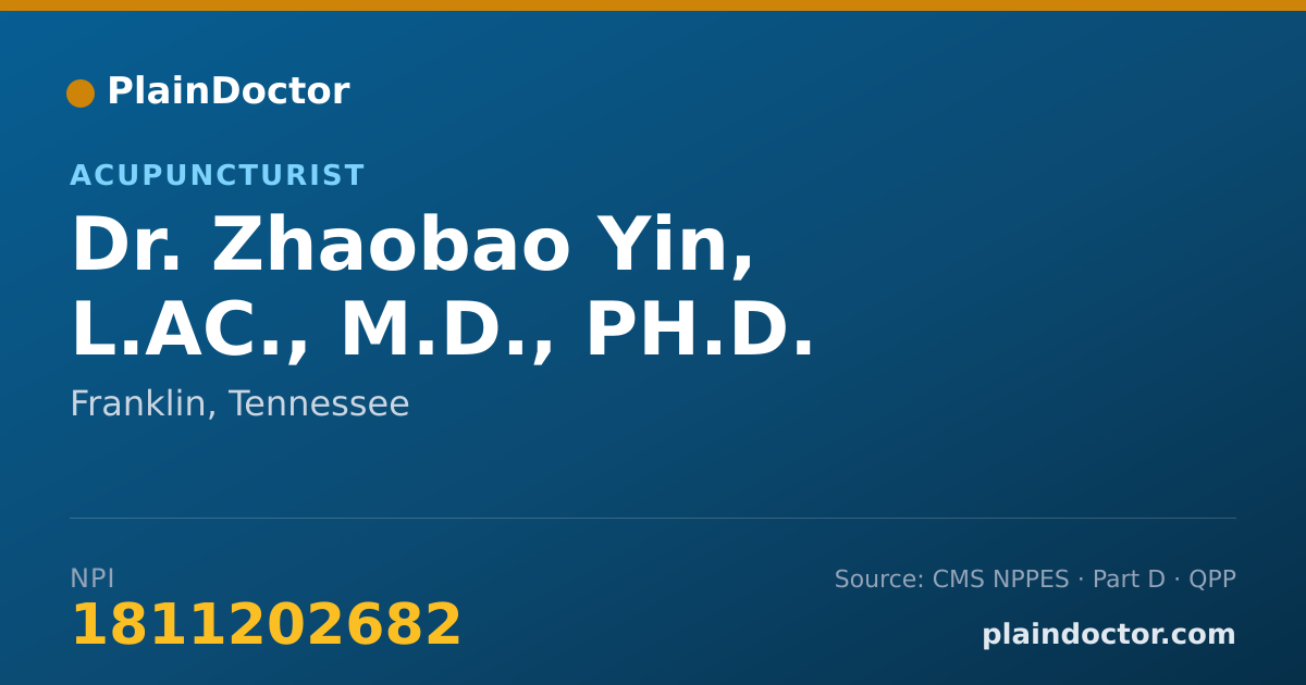 Shareable card for Zhaobao Yin, L.AC., M.D., PH.D. - Acupuncturist, Franklin, TN
